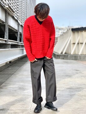 「lot holon（ロットホロン）のアイテム（パンツ）」を使った、クリワキタカヒロさん（メンズ・172cm）の冬コーディネート