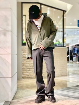 「CPH（シーピーエイチ）のアイテム（キャップ）」を使った、クリワキタカヒロさん（メンズ・172cm）の冬コーディネート