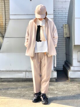 「Lui's（ルイス）のナローベルト（ベルト）」を使った、クリワキタカヒロさん（メンズ・172cm）の春コーディネート