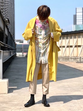「アンクルパンツ」｜「アイテム（トレンチコート）」を使った、クリワキタカヒロさん（メンズ・172cm）の春コーディネート