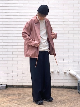 「CPH（シーピーエイチ）のアイテム（ニットキャップ/ビーニー）」を使った、クリワキタカヒロさん（メンズ・172cm）の春コーディネート