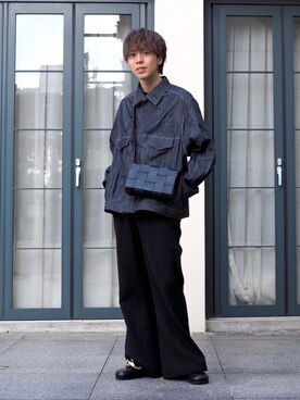 「Lui's（ルイス）のアイテム（デニムジャケット）」を使った、クリワキタカヒロさん（メンズ・172cm）の春コーディネート
