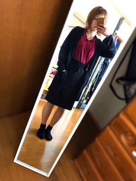 「Honeys（ハニーズ）のアイテム（スカート、ブラック系）」を使った、はらしさん（レディース・154cm）の春コーディネート