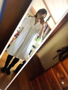 「UNIQLO（ユニクロ）のアイテム（シャツ/ブラウス、ホワイト系）」を使った、はらしさん（レディース・154cm）の夏コーディネート