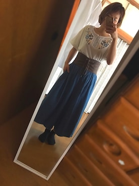 「RETRO GIRL（レトロガール）のアイテム（Tシャツ/カットソー、ホワイト系）」を使った、はらしさん（レディース・154cm）の夏コーディネート