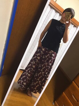 「AZUL by moussy（アズールバイマウジー）のイージーワイドパンツ（その他パンツ、ホワイト系）」を使った、はらしさん（レディース・154cm）の夏コーディネート