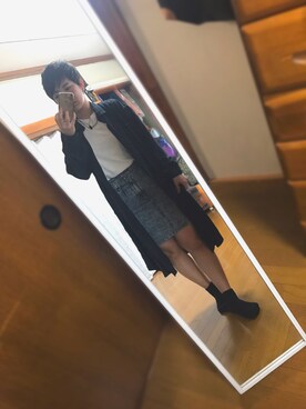 「Heather（ヘザー）の17SS/ベルトツキスカート 745278（スカート、ブルー系）」を使った、はらしさん（レディース・154cm）の秋コーディネート