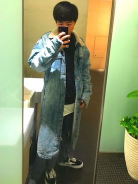 「HERMES」｜「アイテム（デニムジャケット）」を使った、TATSUK¥↛iさん（メンズ・172cm）の冬コーディネート