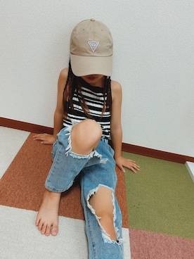 「Guess（ゲス）のアイテム（キャップ）」を使った、Chinaさん（キッズ・120cm）の春コーディネート