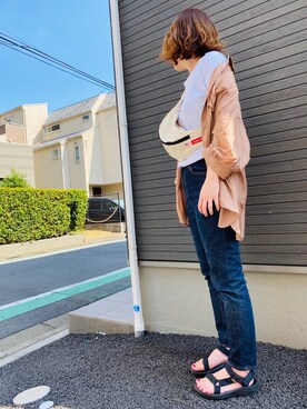 「chocomee（チョコミー）のアイテム（シャツ/ブラウス）」を使った、y☺︎uさん（レディース・157cm）の夏コーディネート