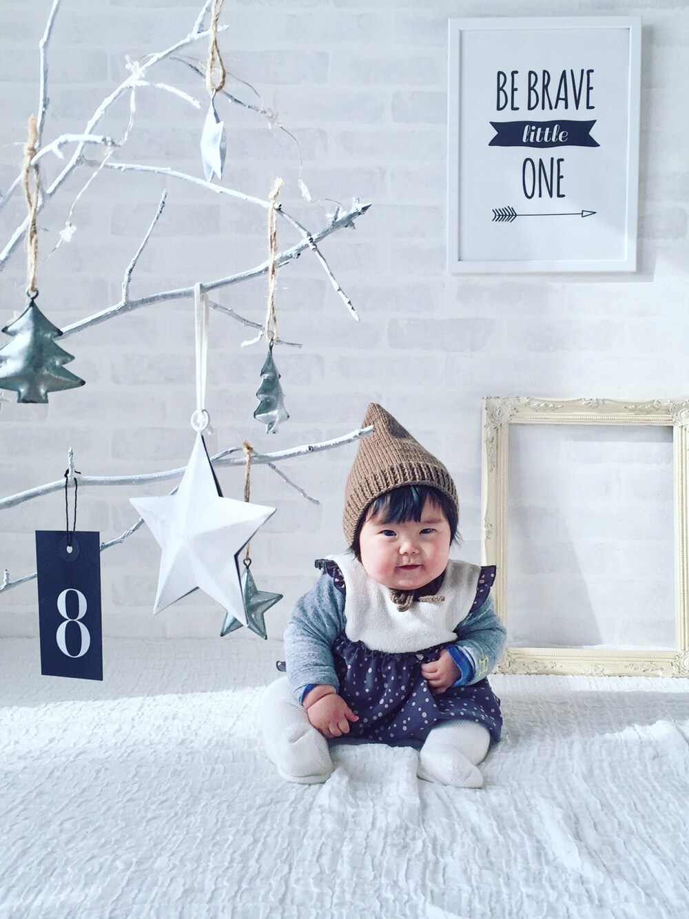 「クリスマス、０歳、8ヶ月、赤ちゃん」｜「❤️のアイテム（帽子、ブラウン系）」を使った、_nagi_さん（キッズ・90cm）の冬コーディネートの1枚目の写真