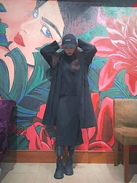 「vnookのアイテム（ダウンジャケット/コート、ブラック系）」を使った、flory-dxhさん（レディース）の冬コーディネート