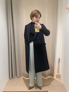 「レトロ」｜「アイテム（チェスターコート）」を使った、mai togoさん（レディース・156cm）の冬コーディネート