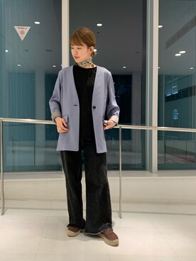 「ブルーコーデ」｜「アイテム（ノーカラージャケット）」を使った、mai togoさん（レディース・156cm）の夏コーディネート