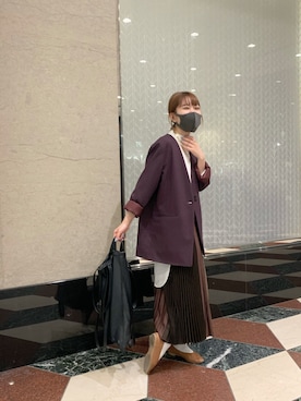 「PUBLIC TOKYO（パブリックトウキョウ）のアイテム（ノーカラージャケット）」を使った、mai togoさん（レディース・156cm）の秋コーディネート