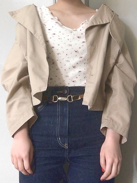 「ハイウエストデニム」｜「アイテム（トレンチコート）」を使った、ももさん（レディース・160cm）の春コーディネート