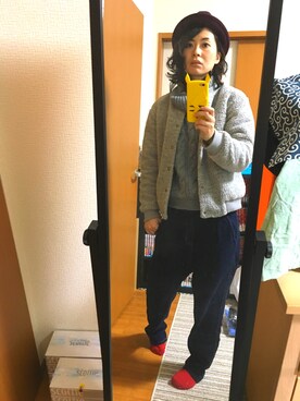 「SM2（エスエムツー）のアイテム（ノーカラージャケット）」を使った、ゆりゆりゅうさん（レディース・167cm）の冬コーディネート