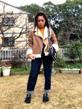 「SpRay（スプレイ）のアイテム（ライダースジャケット）」を使った、koyuさん（レディース・148cm）の冬コーディネート