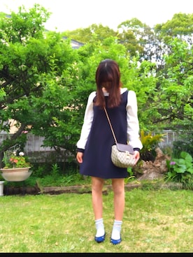 「古着のアイテム（ワンピース/ドレス、ブルー系）」を使った、koyuさん（レディース・148cm）の夏コーディネート