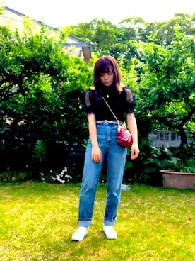 「GRL（グレイル）のアイテム（トップス、ブラック系）」を使った、koyuさん（レディース・148cm）の夏コーディネート