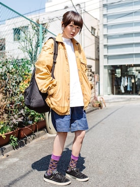 「stance socks」｜「アイテム（ジャケット/アウター）」を使った、ちばゆきさん（レディース・157cm）の春コーディネート