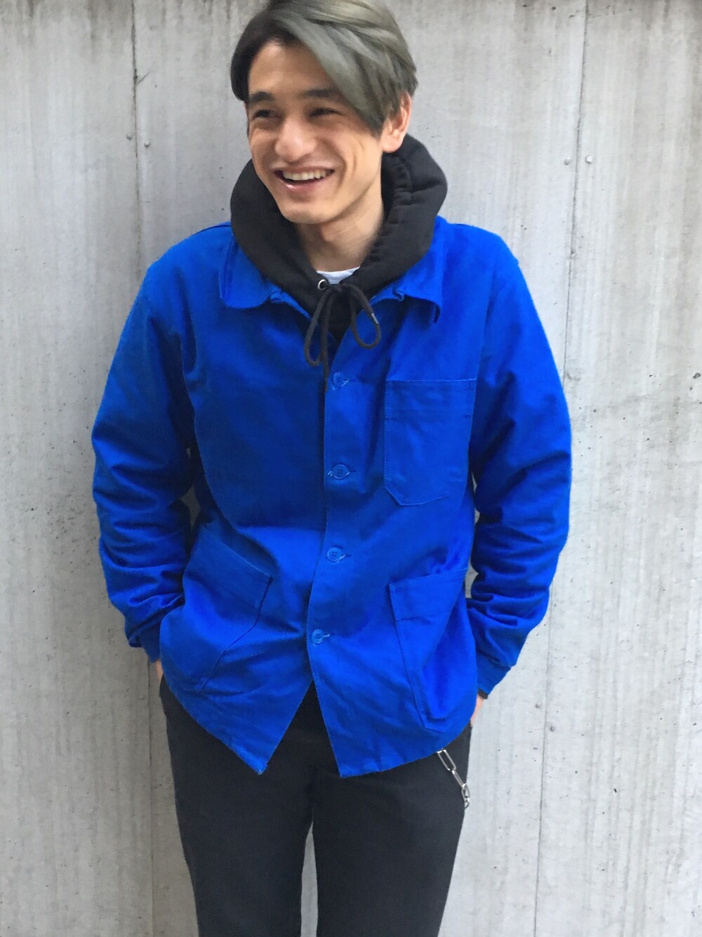 「古着のアイテム（ジャケット/アウター、ブルー系）」を使った、shota watanabeさん（メンズ・179cm）の冬コーディネートの1枚目の写真