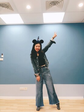 「blue」｜「アイテム（デニムジャケット）」を使った、林侑萱さん（レディース・158cm）の秋コーディネート