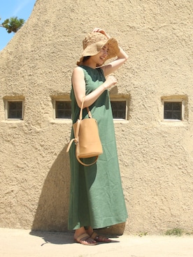「calmeのアイテム」を使った、むーみんさん（レディース・155cm）の夏コーディネート
