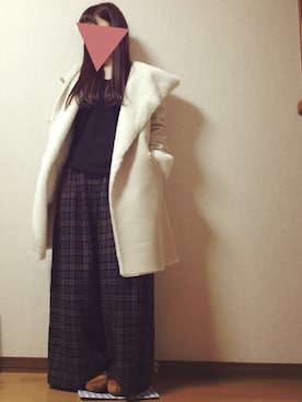 「POU DOU DOU（プードゥドゥ）のアイテム（ムートンコート）」を使った、ねさん（レディース・158cm）の冬コーディネート