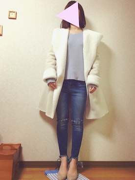 「POU DOU DOU（プードゥドゥ）のアイテム（ムートンコート）」を使った、ねさん（レディース・159cm）の冬コーディネート