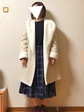 「POU DOU DOU（プードゥドゥ）のアイテム（ムートンコート）」を使った、ねさん（レディース・159cm）の冬コーディネート