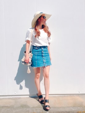「アイテム（デニムスカート）」を使った、yukiiiさん（レディース・152cm）の夏コーディネート