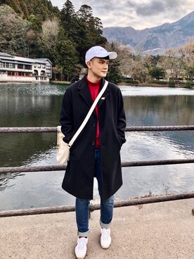 「niko and...（ニコアンド）のアイテム（チェスターコート）」を使った、ZhengQiHongさん（メンズ・172cm）の冬コーディネート