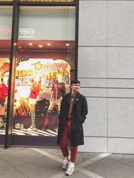 「niko and...（ニコアンド）のアイテム（チェスターコート）」を使った、ZhengQiHongさん（メンズ・172cm）の冬コーディネート