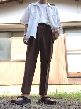 「古着のアイテム（スラックス、ブラウン系）」を使った、Yuwaさん（メンズ・167cm）の夏コーディネート