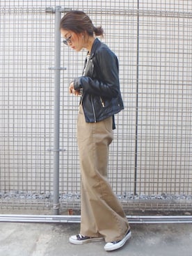 「flugge」｜「アイテム（ライダースジャケット）」を使った、karen_____25さん（レディース・158cm）の春コーディネート