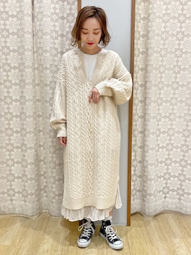 「earth music&ecology（アースミュージックアンドエコロジー）のシアーワッシャースカート　＊（スカート）」を使った、MAMIさん（レディース・155cm）の冬コーディネート
