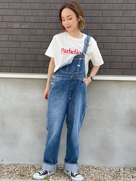 「Lee（リー）のアイテム（オールインワン・サロペット）」を使った、MAMIさん（レディース・155cm）の春コーディネート