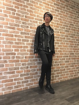 「L.H.P（エルエイチピー）のアイテム（ライダースジャケット）」を使った、Dsuke kobayashiさん（メンズ・177cm）の秋コーディネート