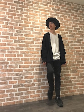 「WHITELAND（ホワイトランド）のWHITELAND/ホワイトランド/DoubleJacquardカーディガン（カーディガン/ボレロ、ブラック系）」を使った、Dsuke kobayashiさん（メンズ・177cm）の秋コーディネート