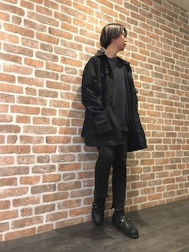 「DANKE SCHON（ダンケシェーン）のDankeSchon/ダンケシェーン/ポケットシャツ（シャツ/ブラウス、ブラック系）」を使った、Dsuke kobayashiさん（メンズ・177cm）の冬コーディネート