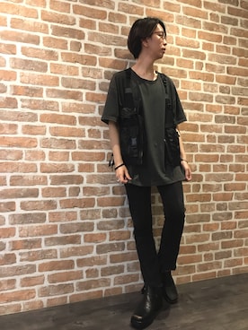 「DANKE SCHON（ダンケシェーン）のDankeScehon/ダンケシェーン/メッシュベスト（ベスト、グリーン系）」を使った、Dsuke kobayashiさん（メンズ・177cm）の夏コーディネート