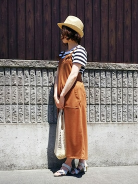 「Right-on（ライトオン）のアイテム（サロペット/オーバーオール）」を使った、Nanana さん（レディース・154cm）の夏コーディネート