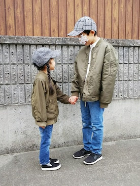 「GU（ジーユー）のアイテム（MA-1）」を使った、Nanana さん（キッズ・100cm）の冬コーディネート