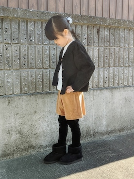 「CIAOPANIC TYPY（チャオパニックティピー）のアイテム（ノーカラージャケット）」を使った、Nanana さん（キッズ・110cm）の冬コーディネート