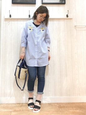 「スポサン」｜「アイテム（チュニック）」を使った、リナさん（レディース・160cm）の夏コーディネート