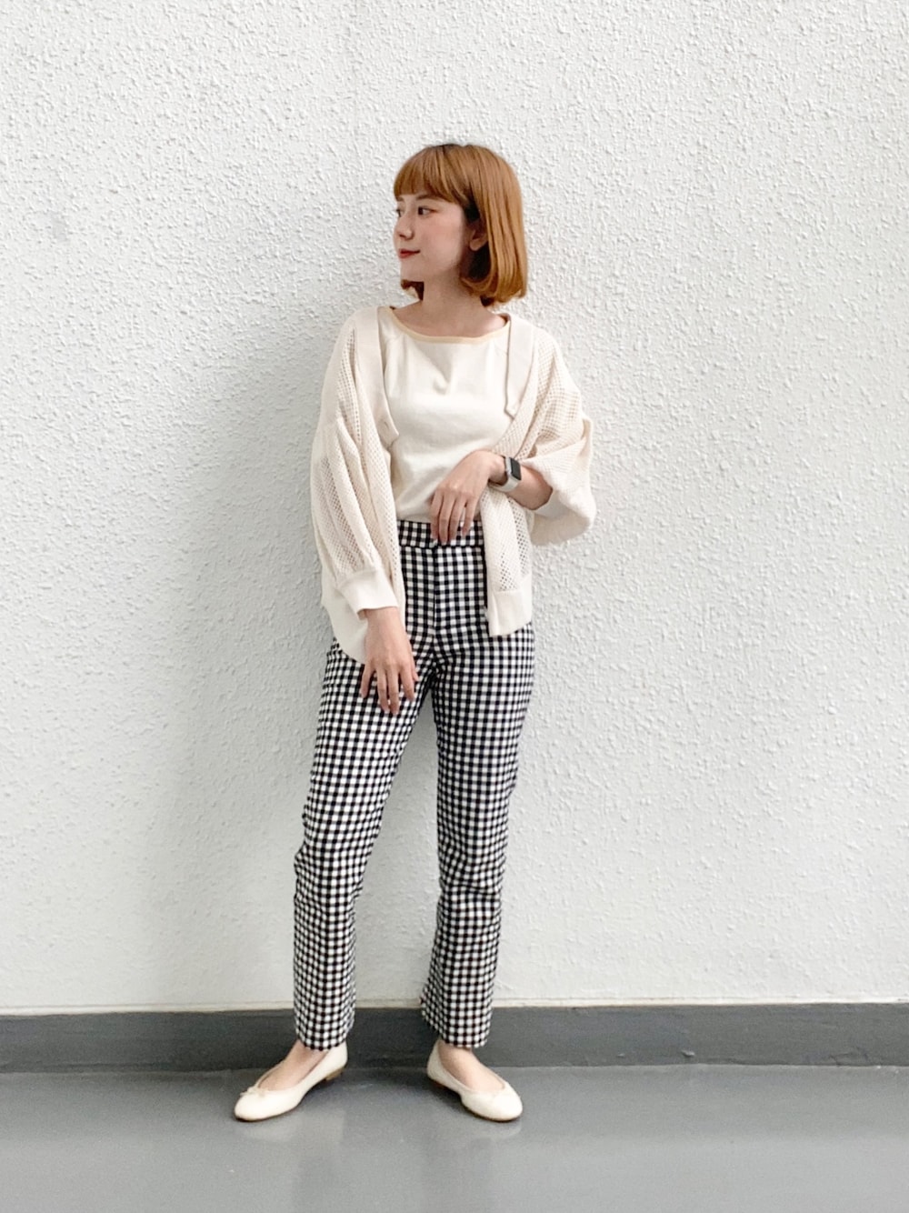 「これが私をアゲる服、春夏コーデ、大人カジュアル、シンプル、きれいめカジュアル、着回しコーデ、バレエシューズ、メッシュカーディガン、who's who chico」｜「SNIDELのアイテム（トップス、ホワイト系）」を使った、トウニュウチャンさん（レディース・157cm）の春コーディネートの1枚目の写真