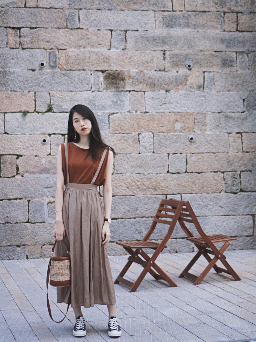 「hotsummer、ootd」｜「niko and...のオーストラリアコットンノースリーブプルオーバー【niko and ...】（Tシャツ/カットソー、ブラウン系）」を使った、HANNAHさん（レディース・168cm）の夏コーディネートの1枚目の写真