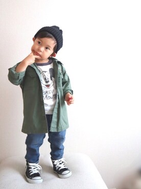 「コンバース ハイカット」｜「アイテム（ニットキャップ/ビーニー）」を使った、IORI☺︎さん（キッズ・90cm）の秋コーディネート