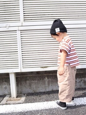 「コンバース ハイカット」｜「アイテム（ニットキャップ/ビーニー）」を使った、IORI☺︎さん（キッズ・90cm）の秋コーディネート